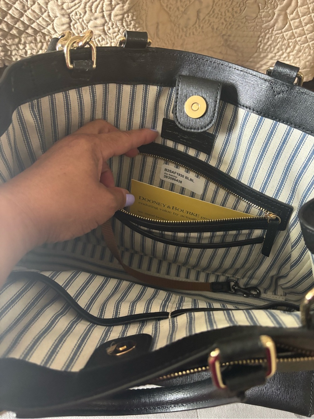 Dooney & Bourke Black Saffiano Satchel with Gold Accents - Picture 3 of 4